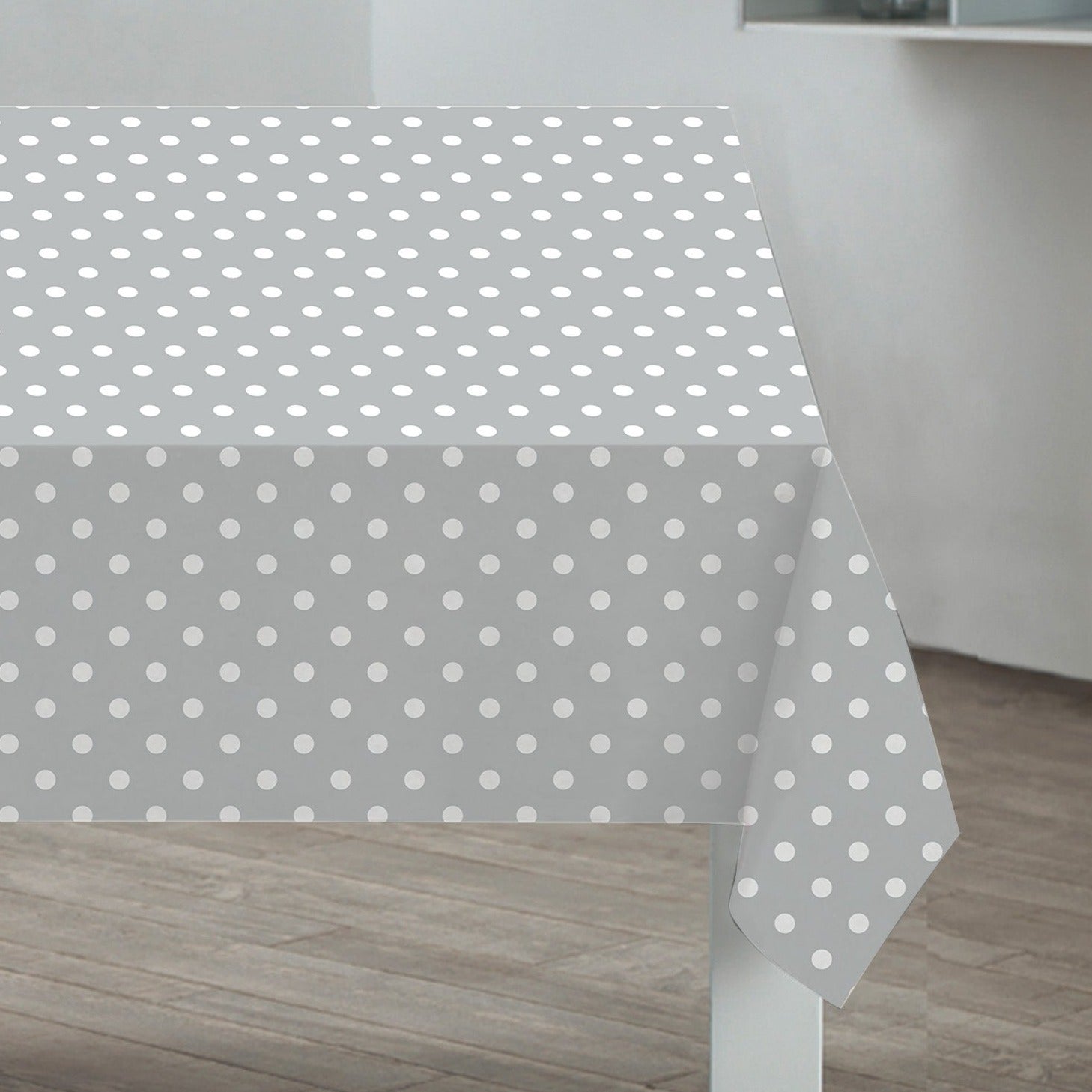 Nappe en PVC à pois gris 