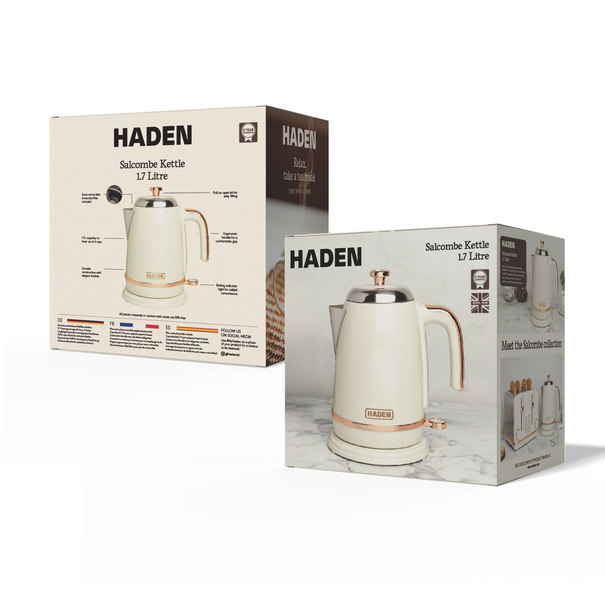 Bouilloire Haden Salcombe en cuivre et crème