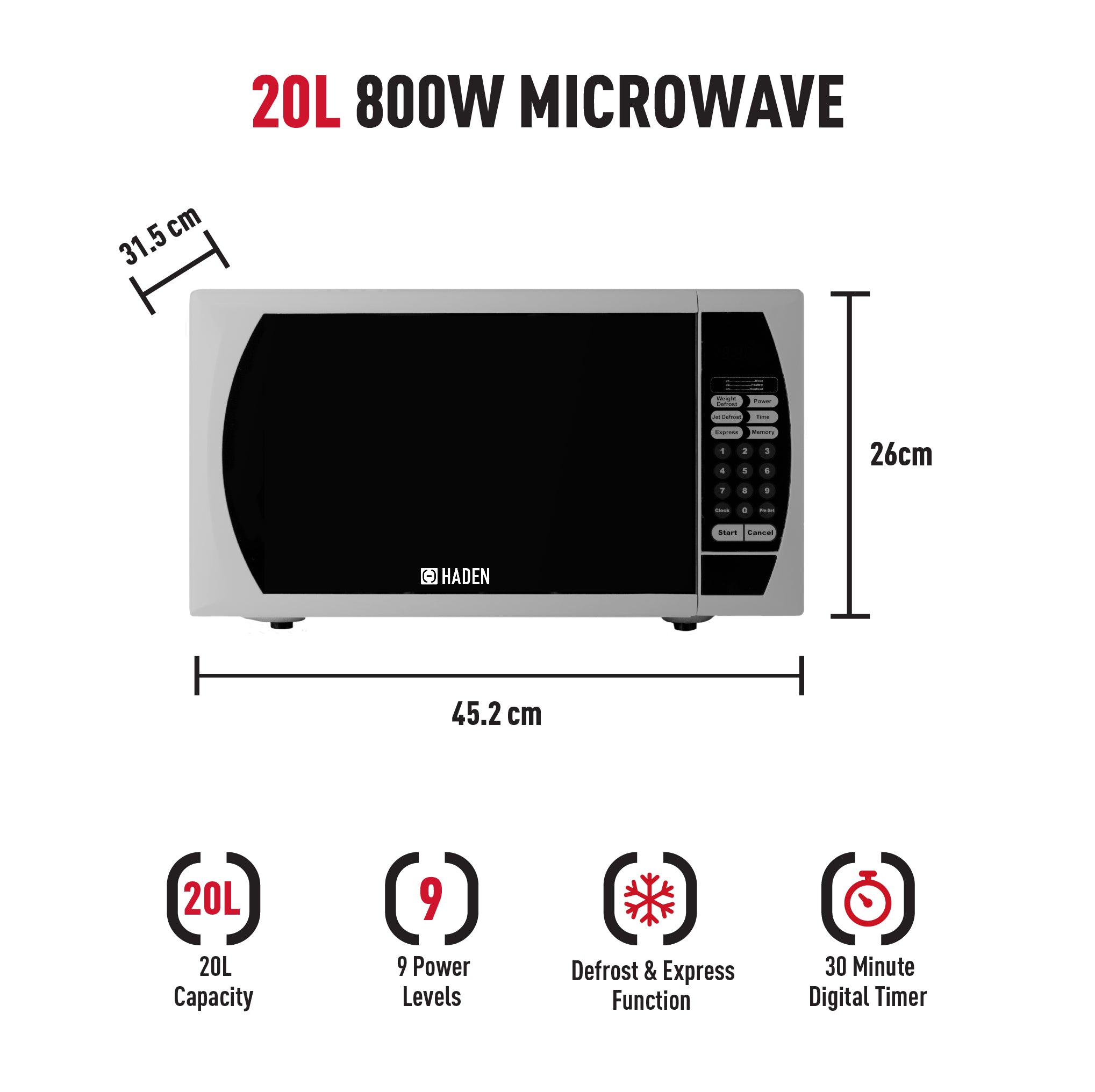 Micro-ondes Haden 20L 800W Argent