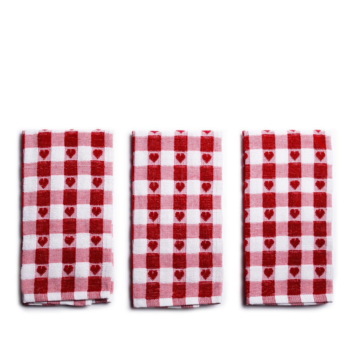 Lot de 3 torchons cœur rouge