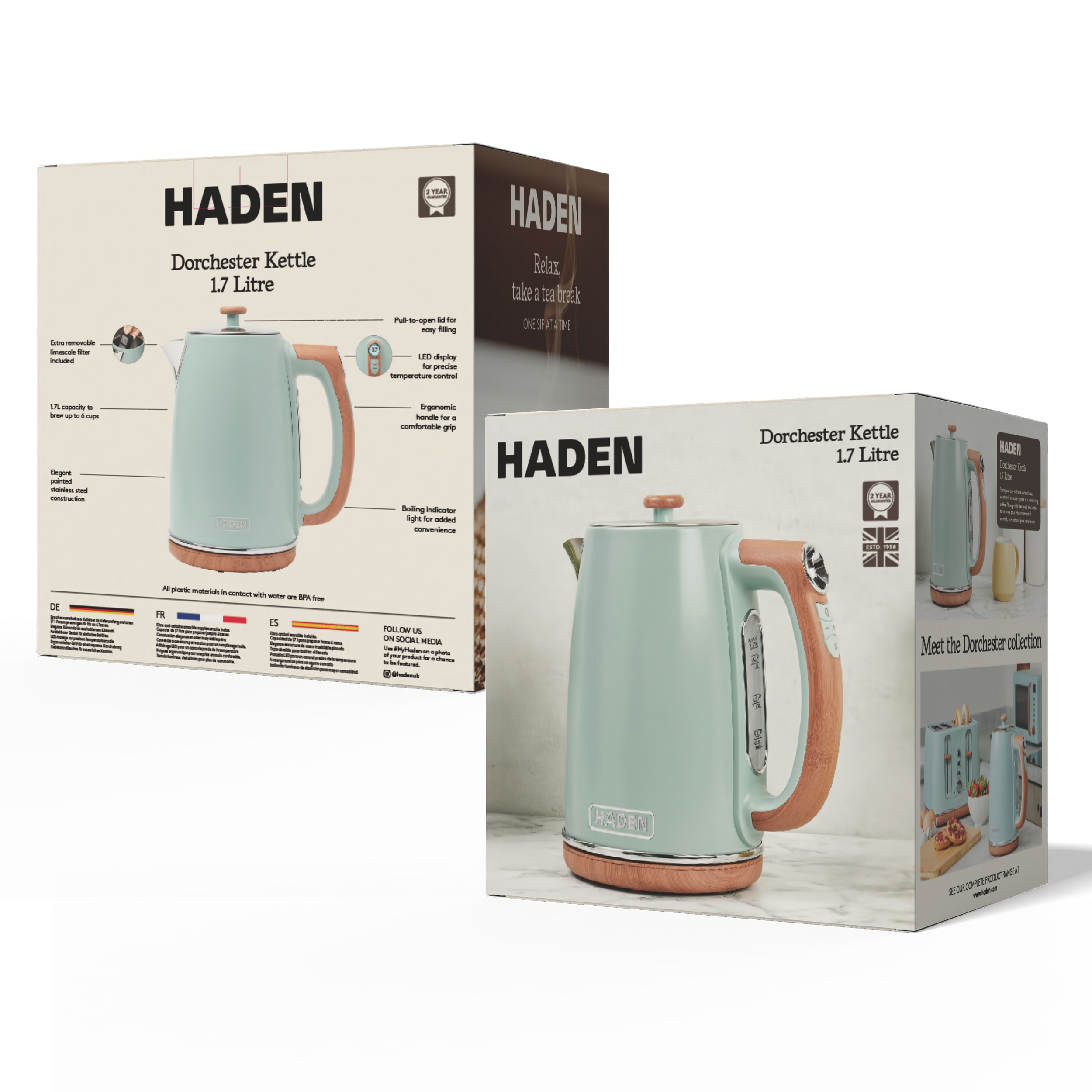 Bouilloire numérique à température variable Haden Dorchester Sage Green