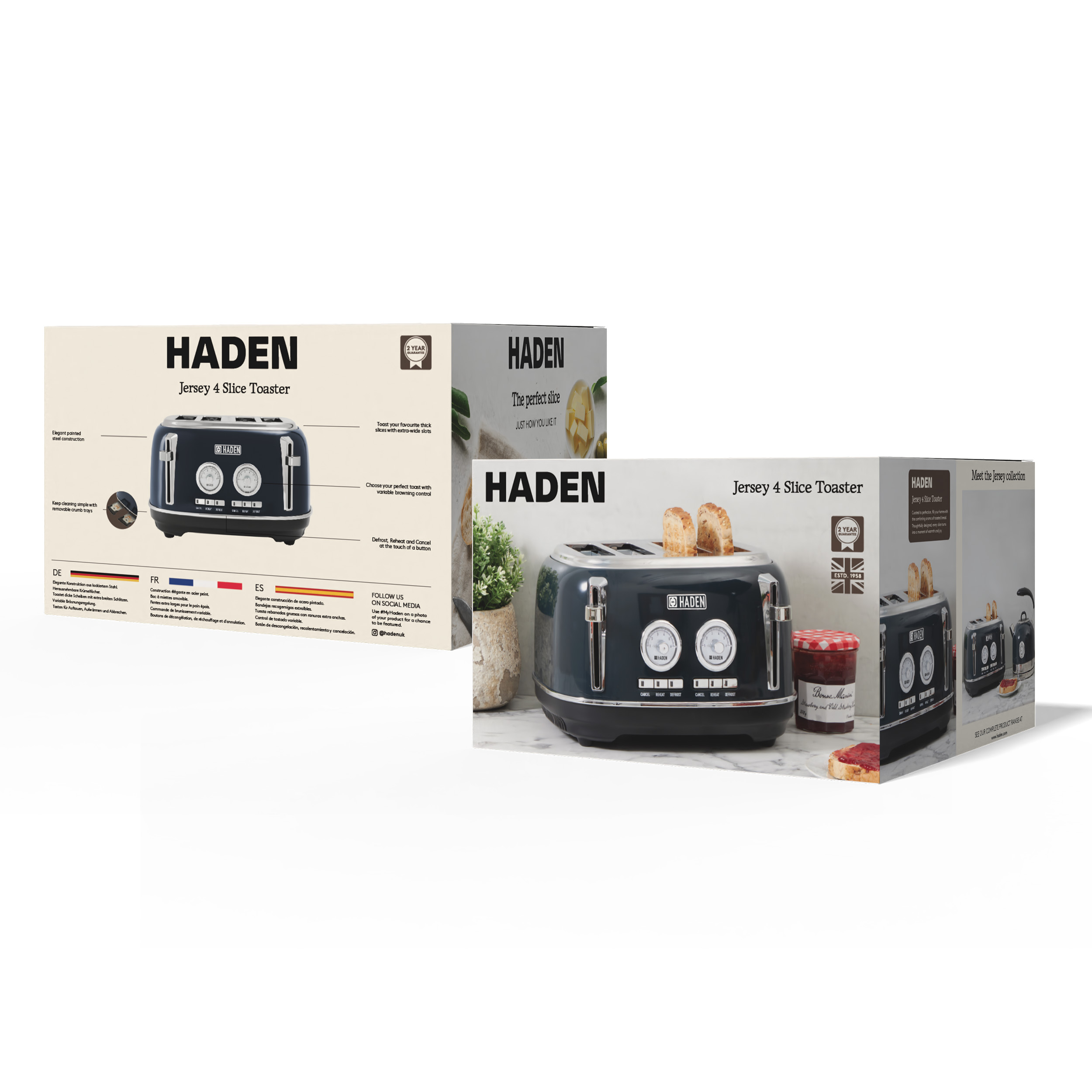 Grille-pain 4 tranches Haden Jersey bleu acier 
