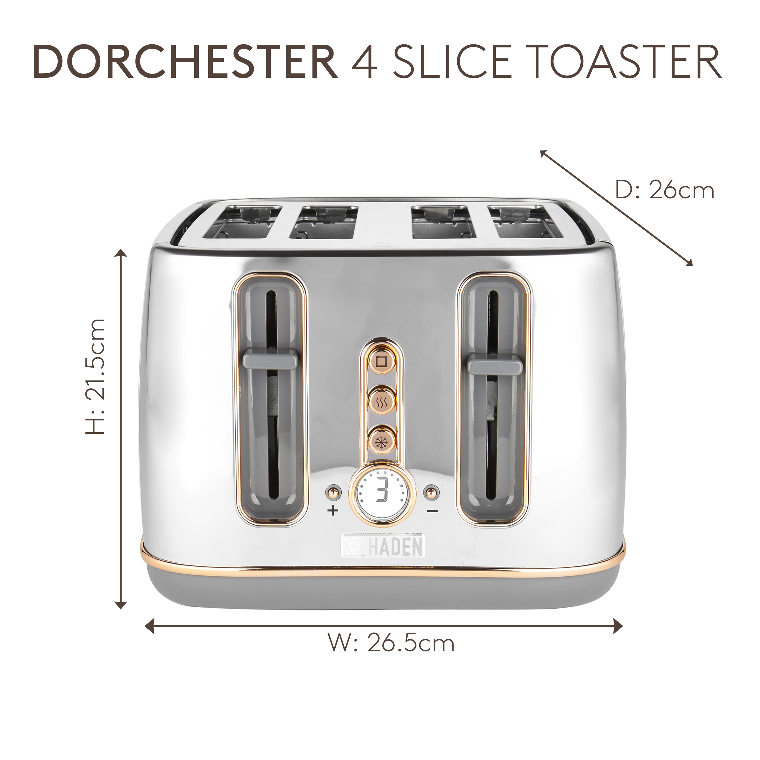 Grille-pain 4 tranches Haden Dorchester Chrome et or rose