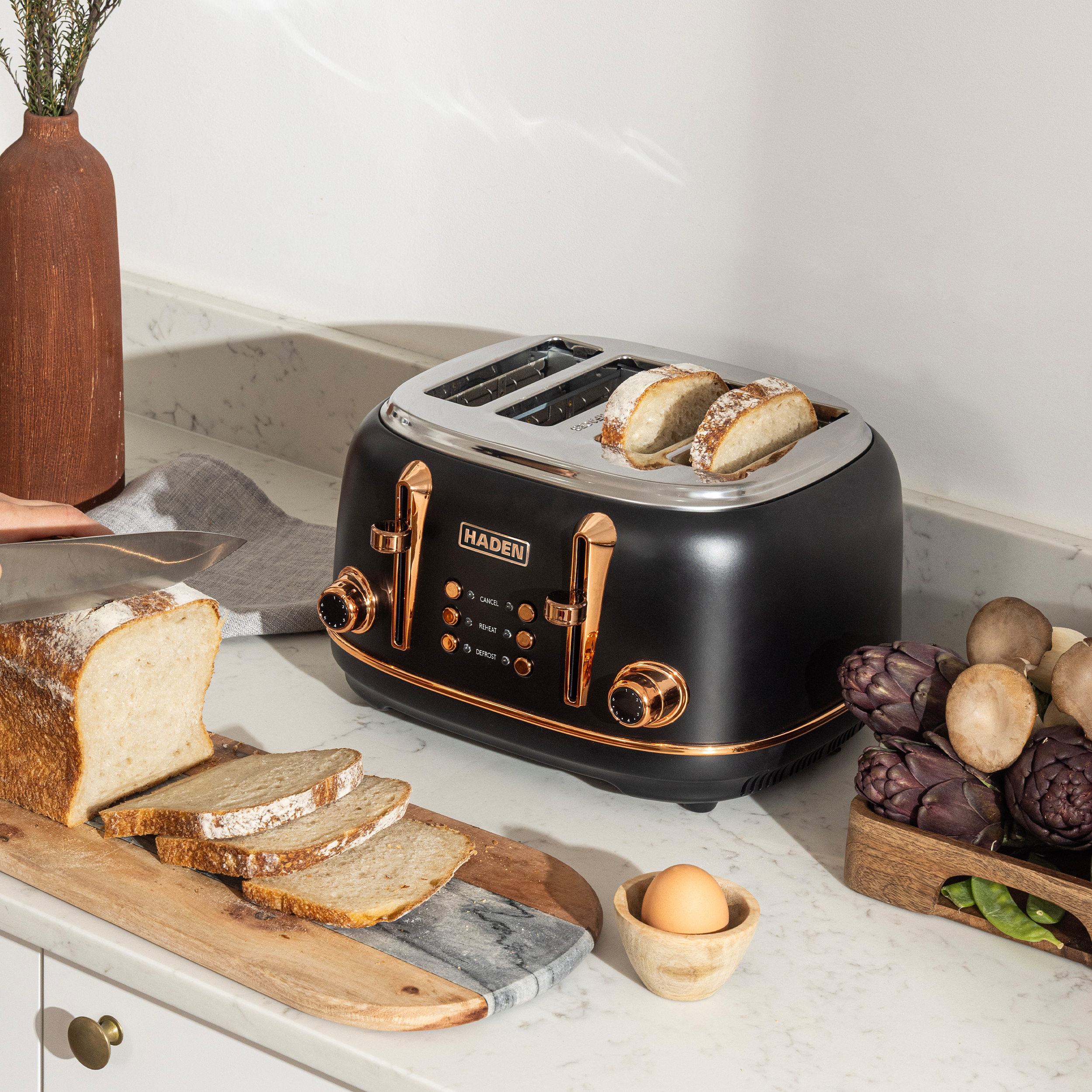 Grille-pain 4 tranches Haden Heritage noir et cuivre