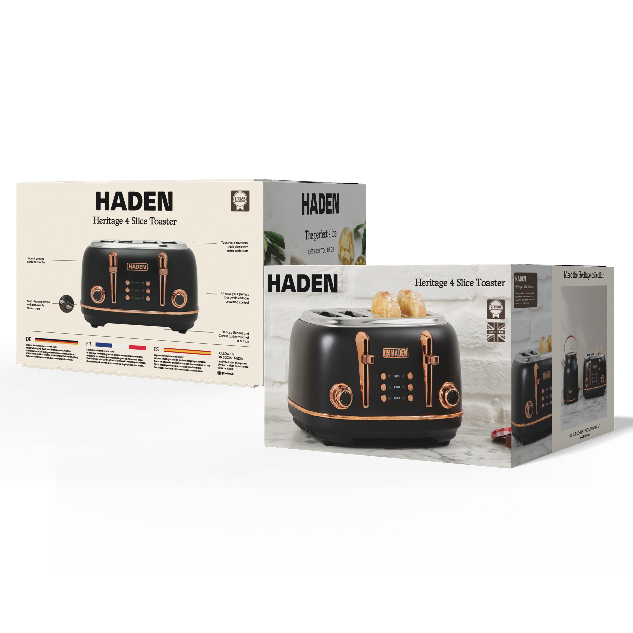 Grille-pain 4 tranches Haden Heritage noir et cuivre