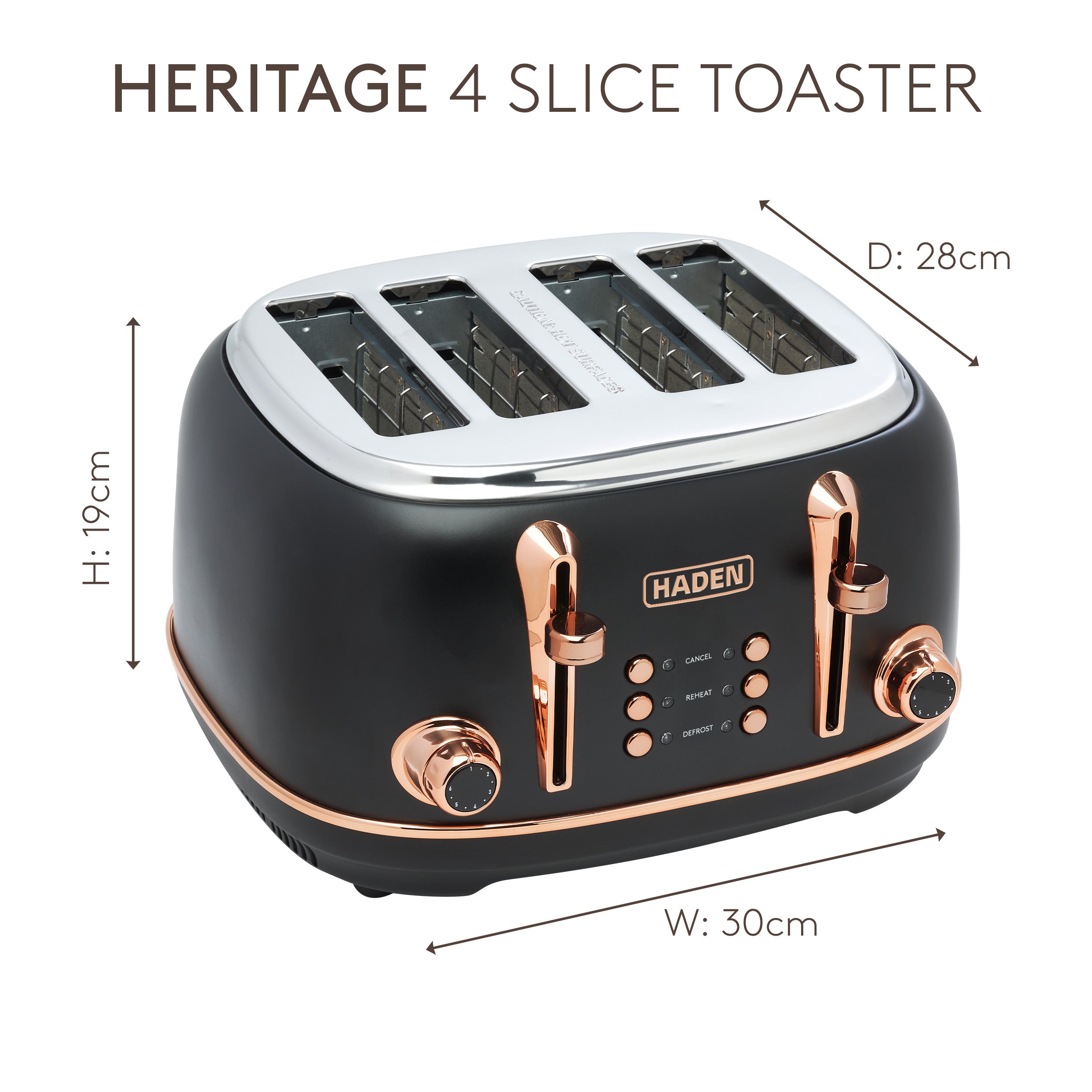 Grille-pain 4 tranches Haden Heritage noir et cuivre