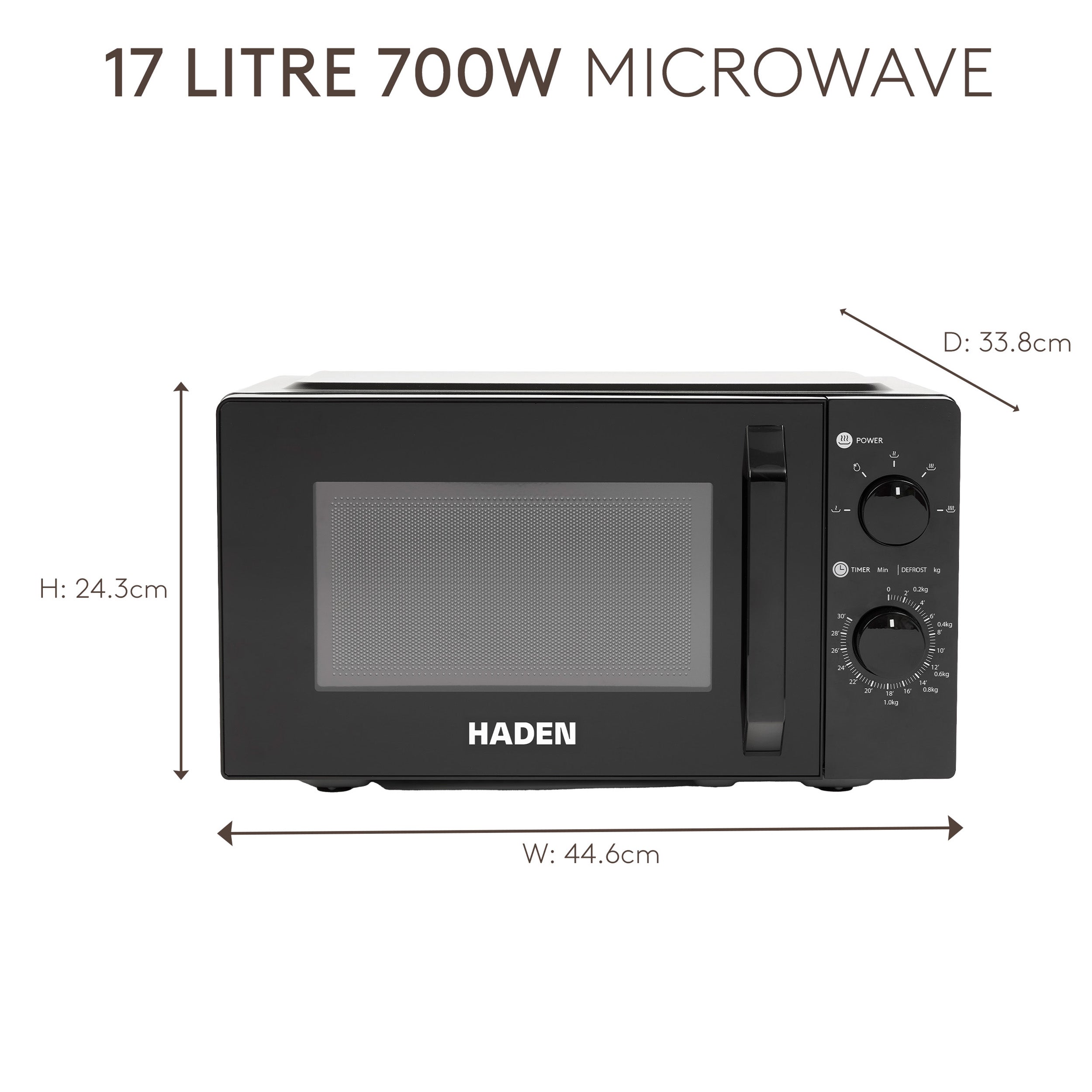 Micro-ondes manuel Haden 17 L 700 W avec porte vitrée Noir