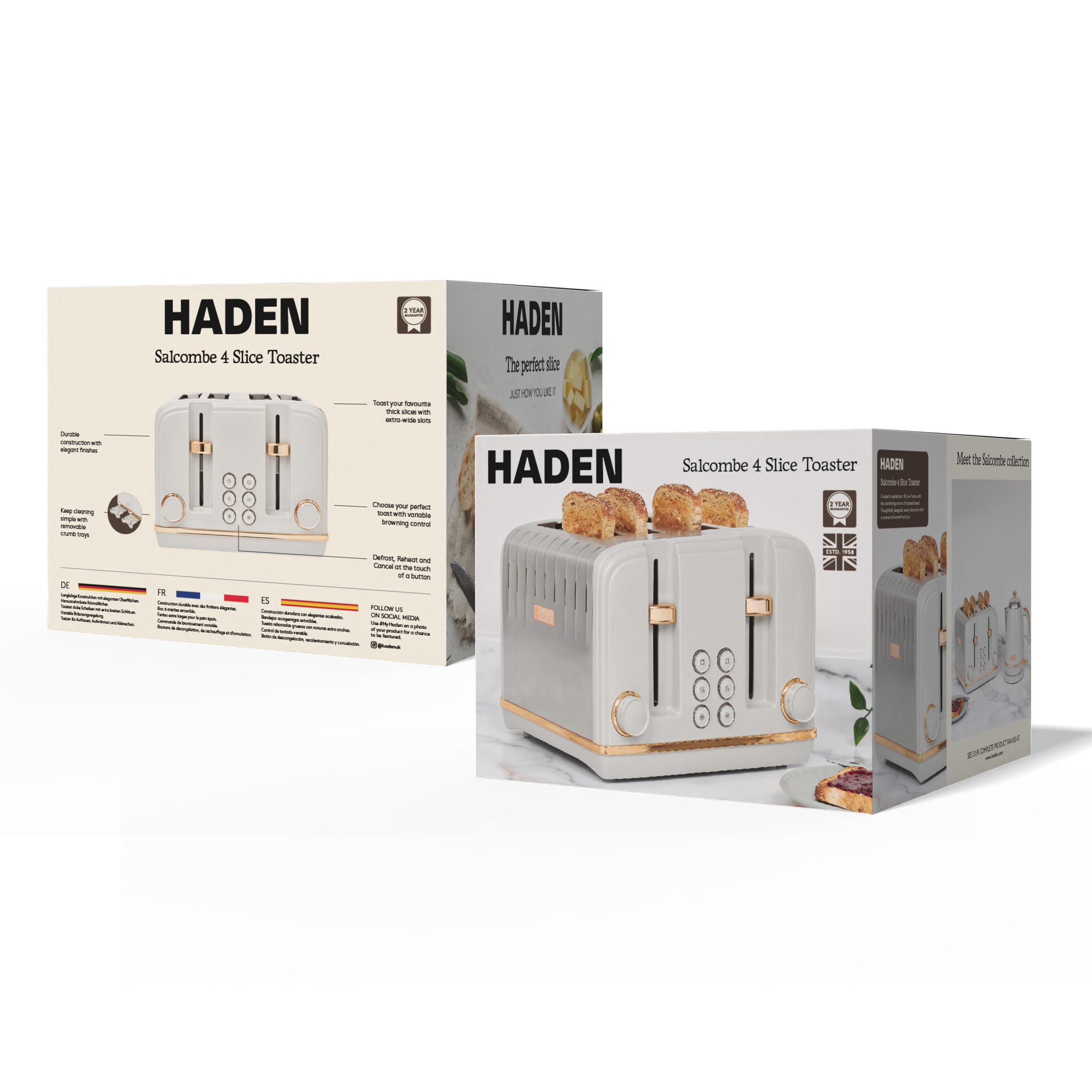 Grille-pain 4 tranches Haden Salcombe gris et cuivre