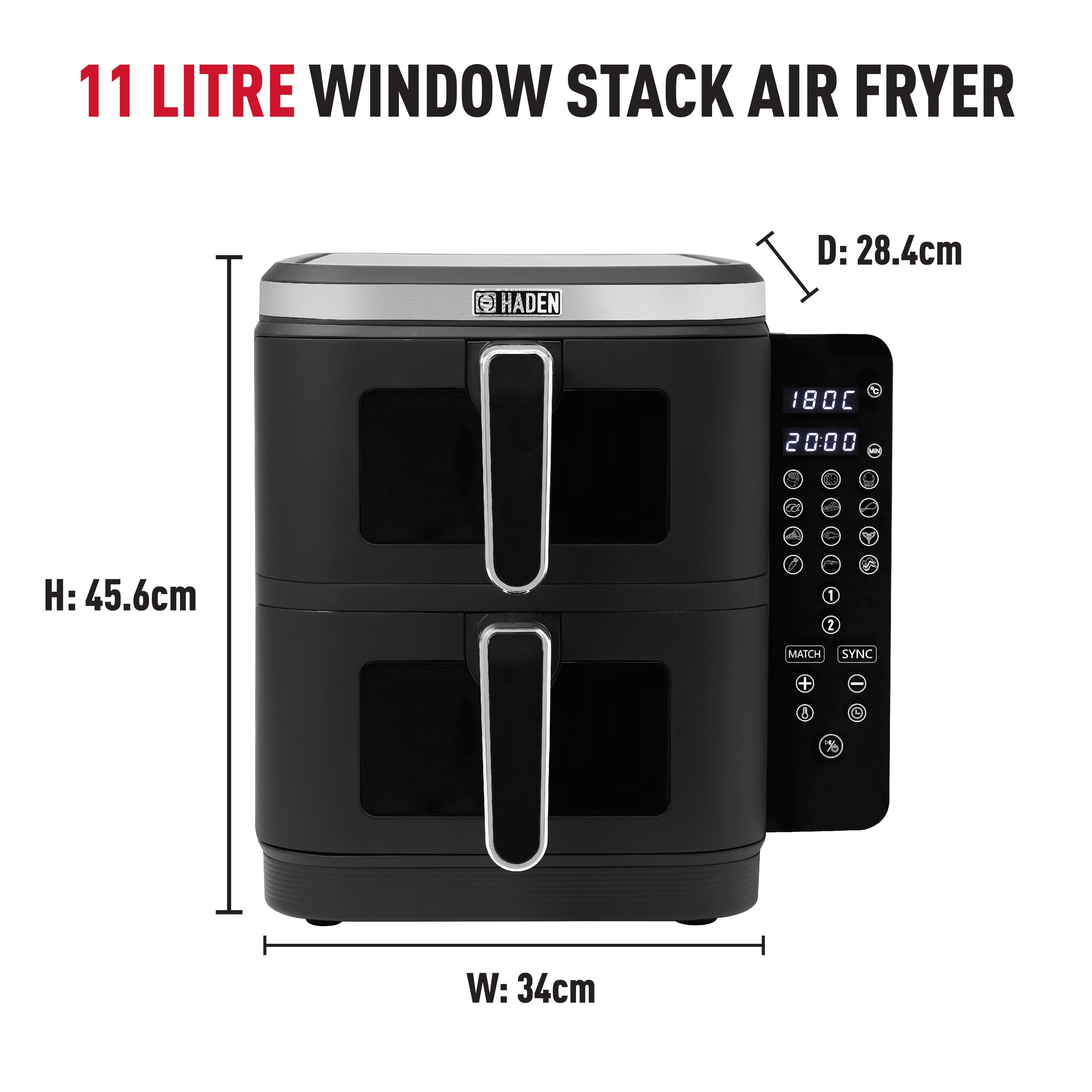 Friteuse à air double pile Haden 11 L avec fenêtre