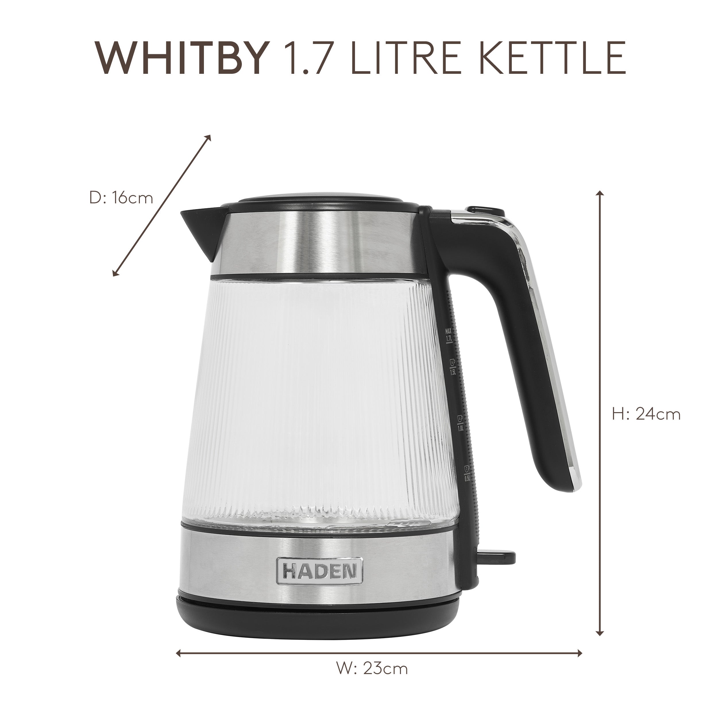 Bouilloire en verre nervuré Haden Whitby 1,7 L