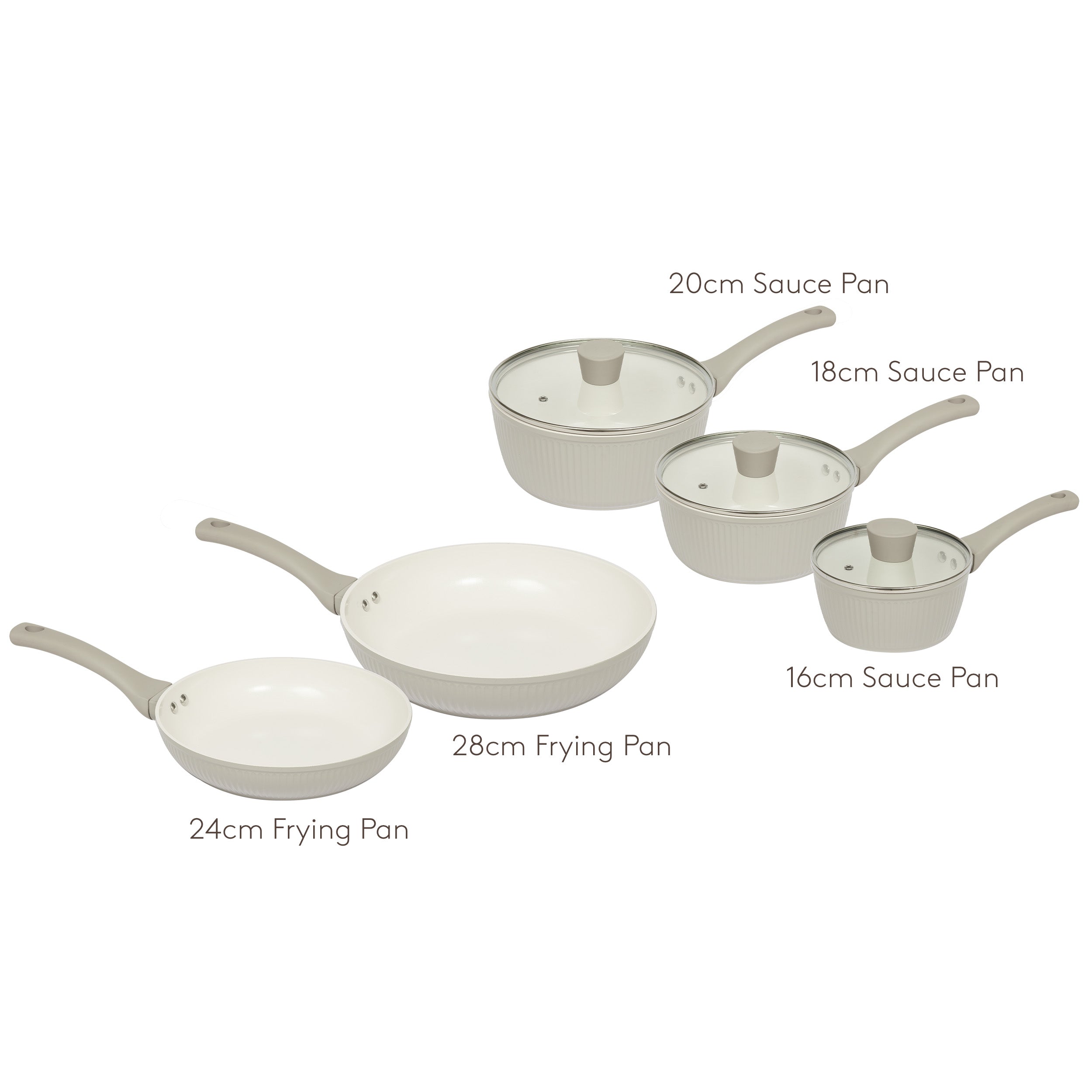 Batterie de cuisine 5 pièces (casseroles de 16, 18 et 20 cm et poêles de 24 et 28 cm)
