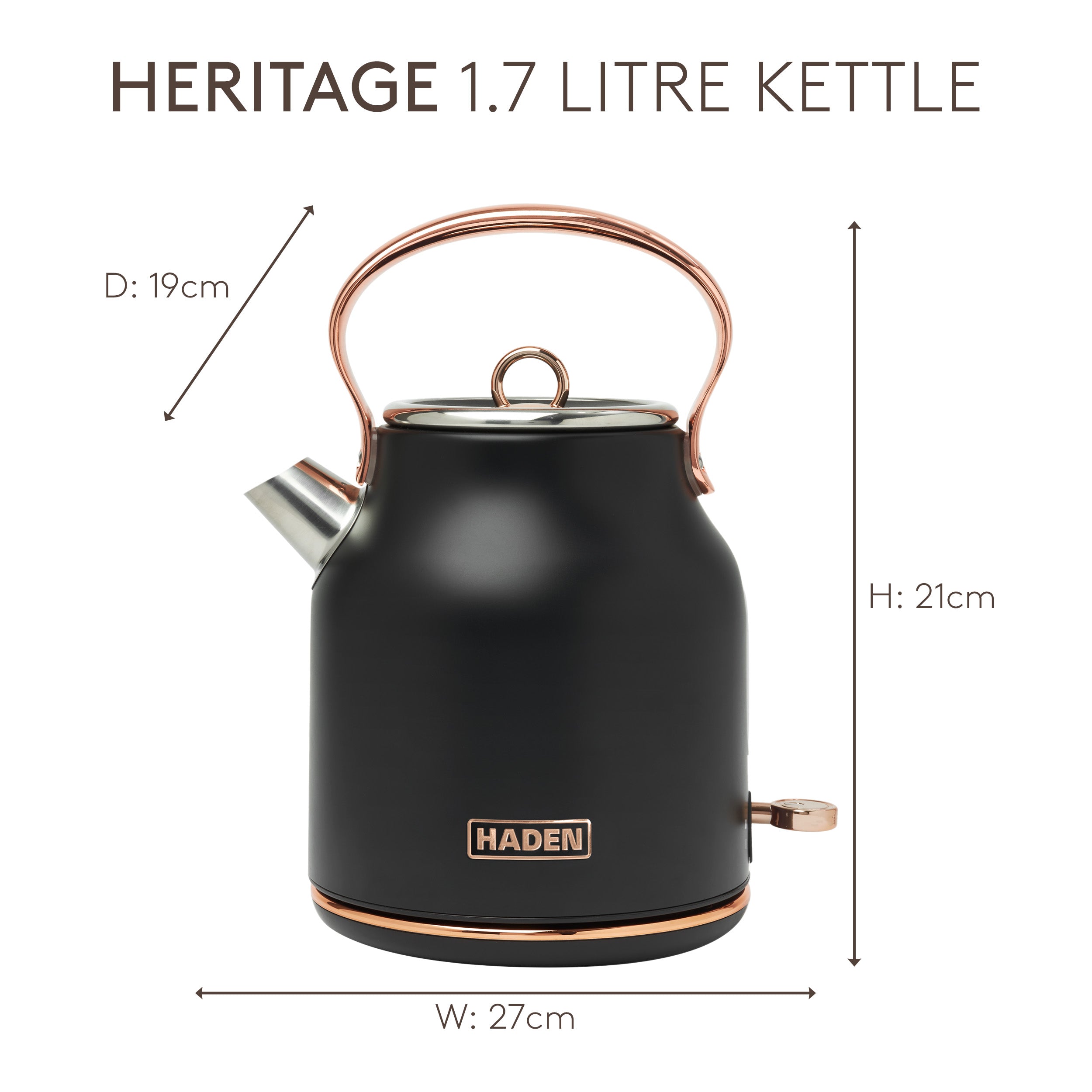 Bouilloire Haden Heritage noire et cuivre