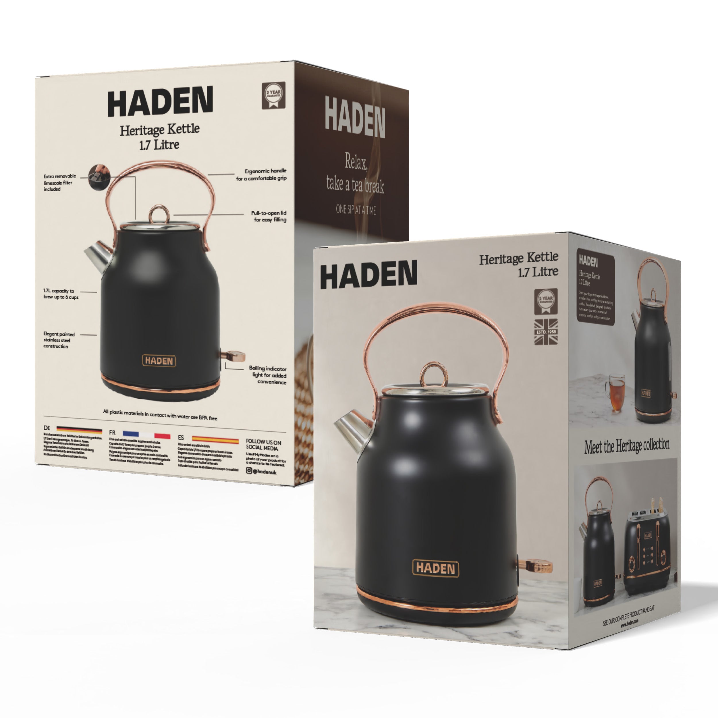 Bouilloire Haden Heritage noire et cuivre