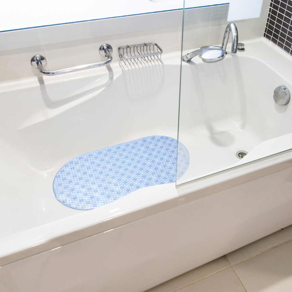 Tapis de bain ovale en PVC bleu 