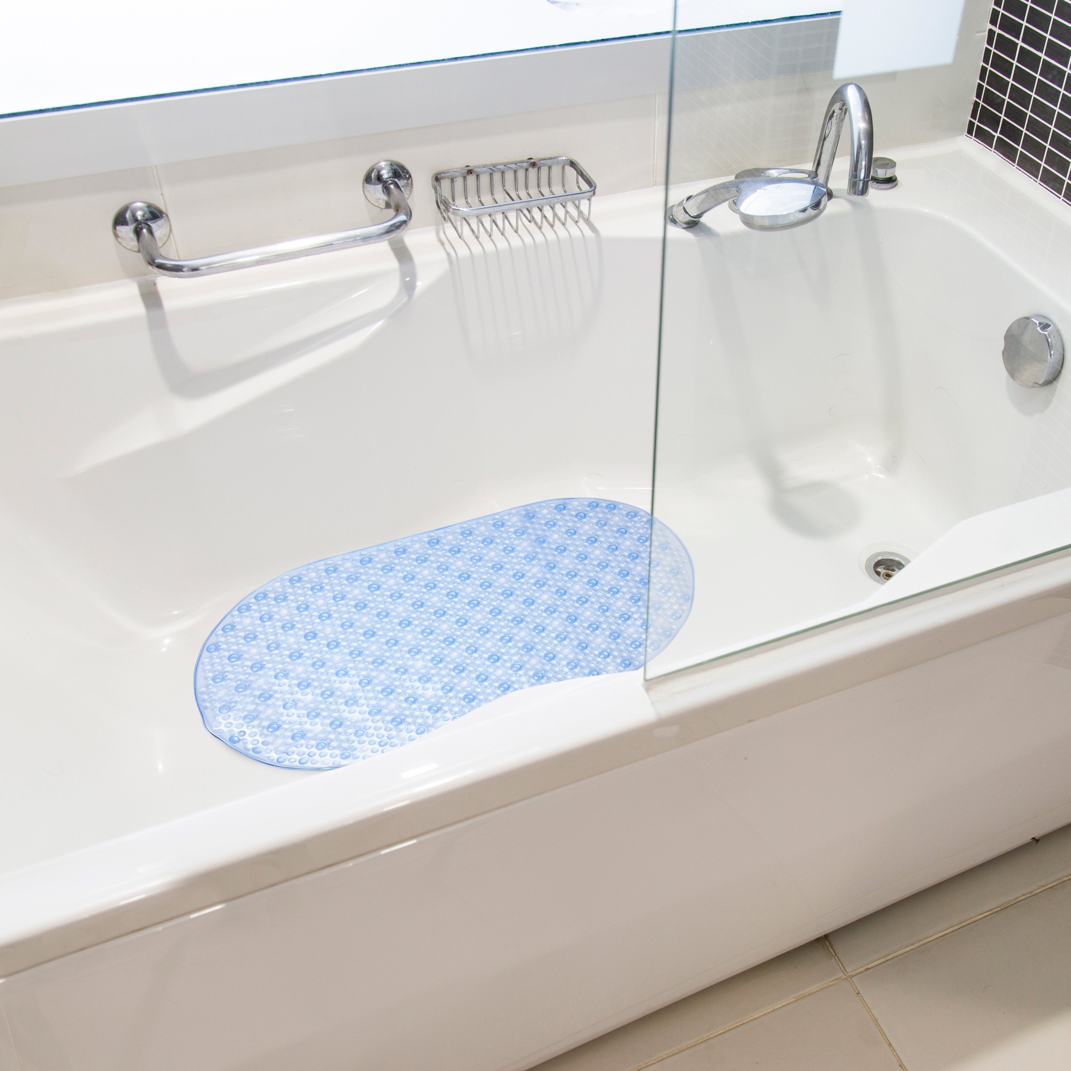 Tapis de bain ovale en PVC bleu 