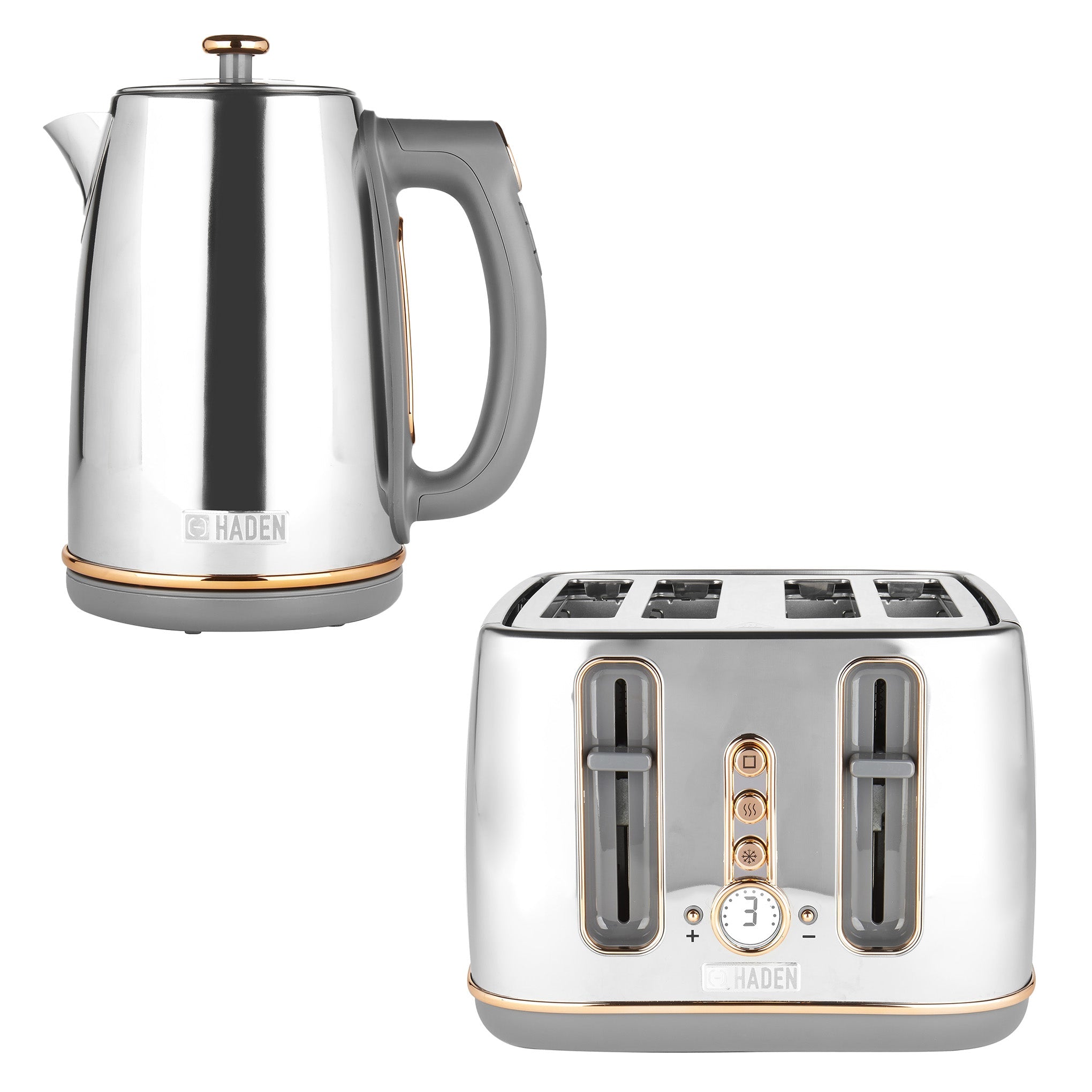 Ensemble bouilloire et grille-pain Haden Dorchester - Chrome et or rose