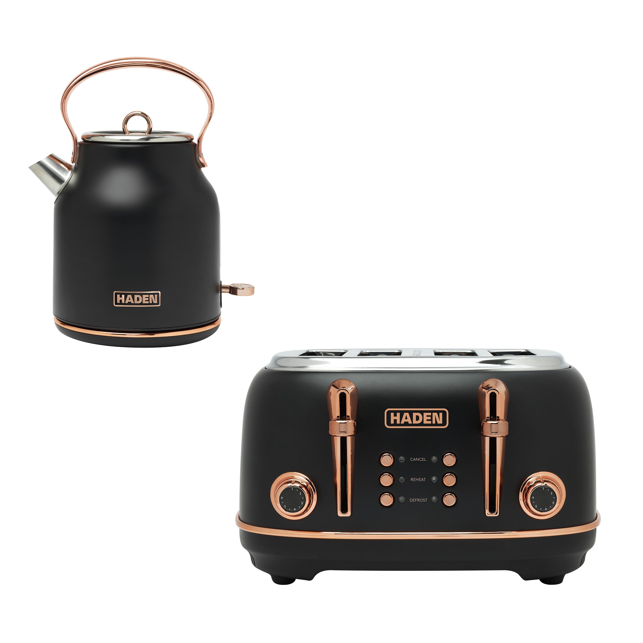 Haden Heritage Black &amp; Copper Bundle – Ensemble bouilloire + grille-pain 4 tranches