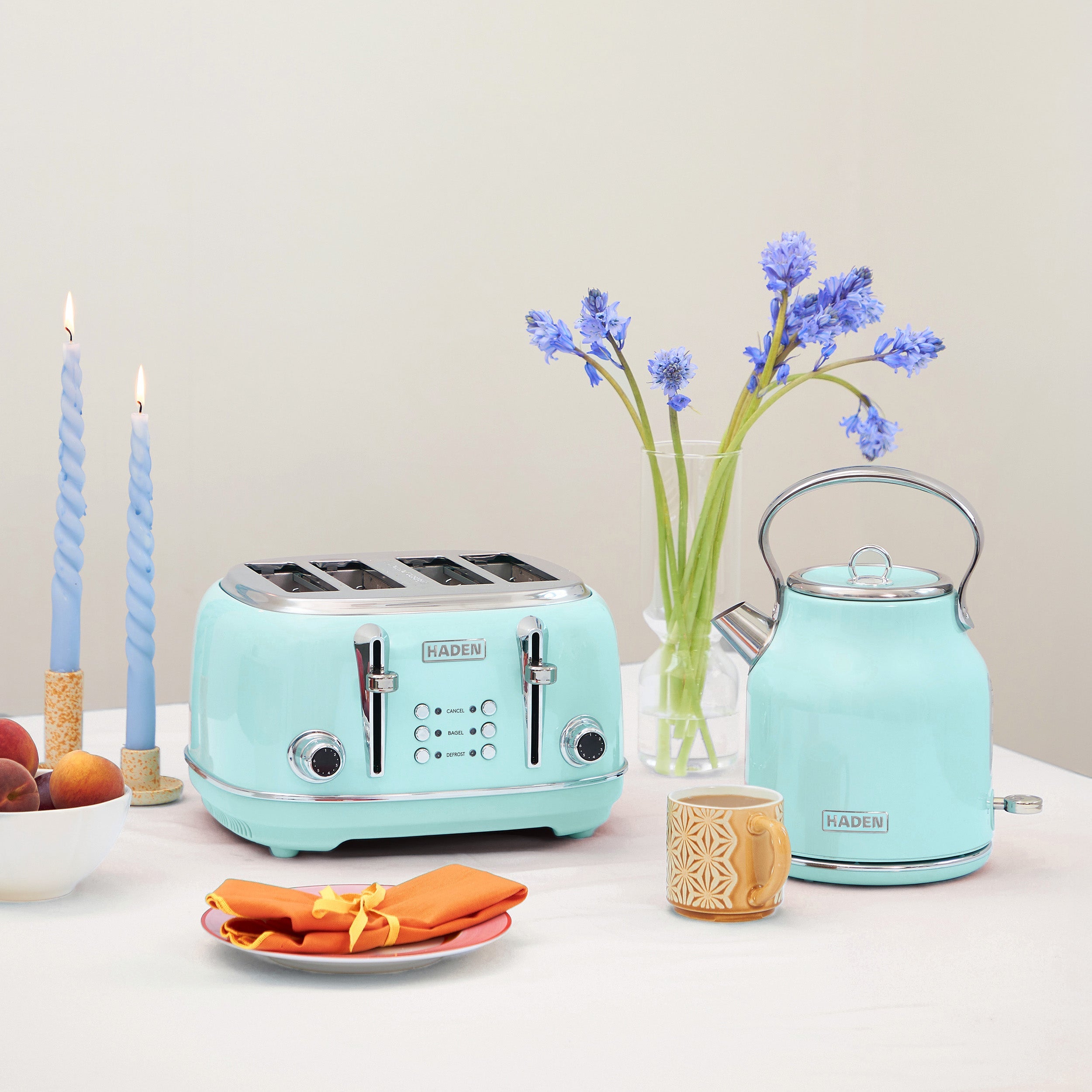 Haden Heritage Turquoise Bundle – Ensemble bouilloire + grille-pain 4 tranches