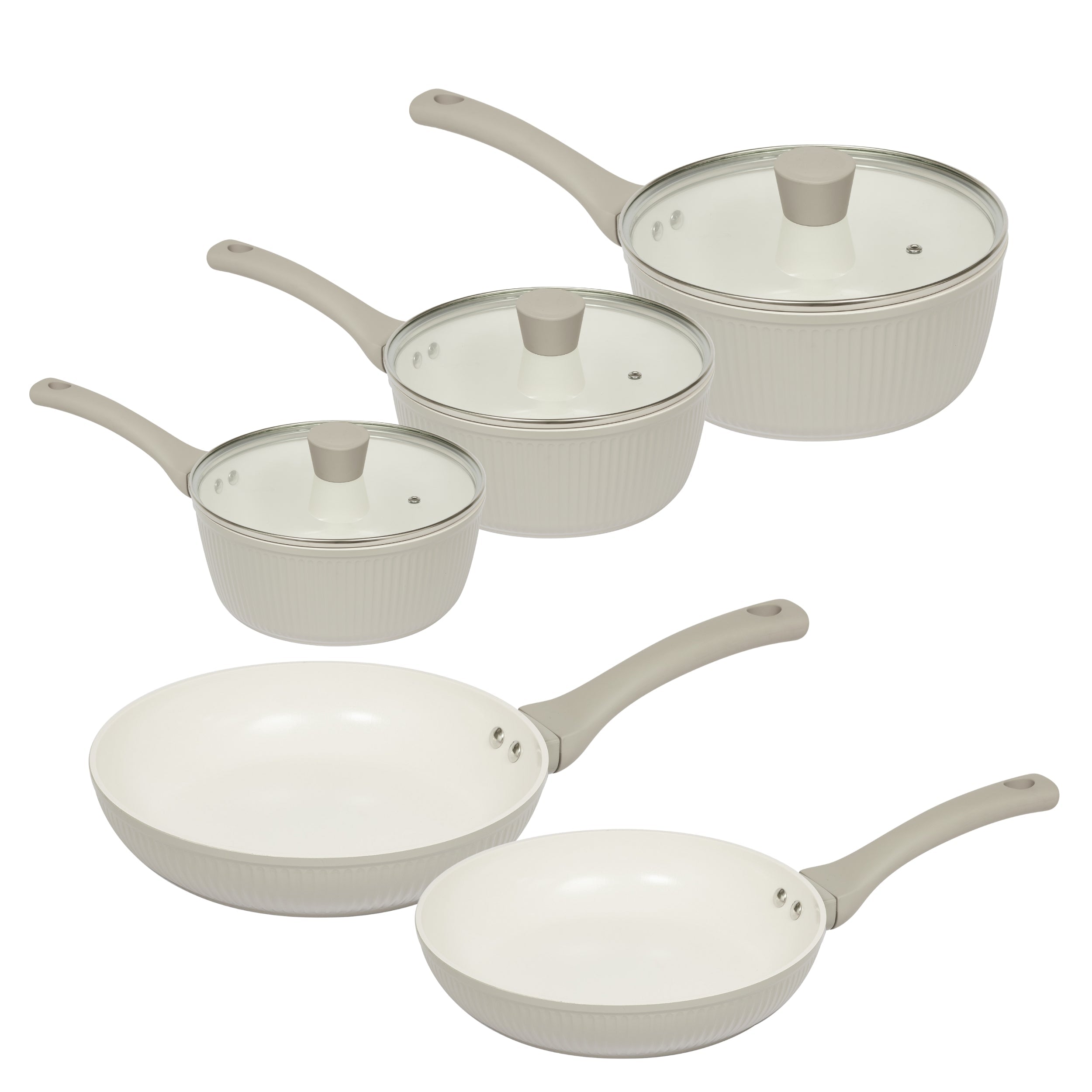 Batterie de cuisine 5 pièces (casseroles de 16, 18 et 20 cm et poêles de 24 et 28 cm)